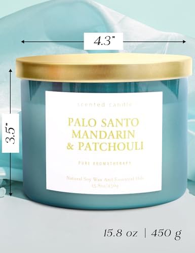 Vela Aromática de Soya Palo Santo, Mandarina y Pachulí de 3 Mechas | 15.8 oz | Vela Calmante para el Hogar | Aroma Cítrico y Amaderado | Regalo para - imagen 5