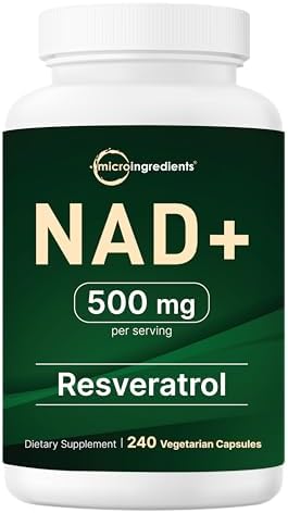 Micro Ingredients NAD+ 500mg con Resveratrol, 240 Cápsulas Veganas | Suplemento 2 en 1 para Hombres y Mujeres | Alternativa a NMN, Sin OGM, Sin Gluten - imagen 1