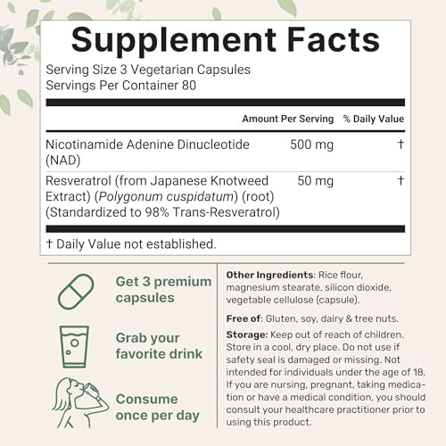 Micro Ingredients NAD+ 500mg con Resveratrol, 240 Cápsulas Veganas | Suplemento 2 en 1 para Hombres y Mujeres | Alternativa a NMN, Sin OGM, Sin Gluten - imagen 2