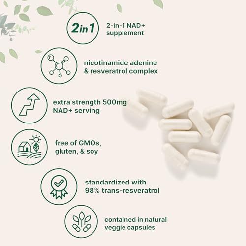 Micro Ingredients NAD+ 500mg con Resveratrol, 240 Cápsulas Veganas | Suplemento 2 en 1 para Hombres y Mujeres | Alternativa a NMN, Sin OGM, Sin Gluten - imagen 3