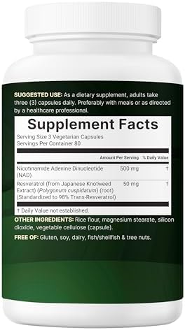 Micro Ingredients NAD+ 500mg con Resveratrol, 240 Cápsulas Veganas | Suplemento 2 en 1 para Hombres y Mujeres | Alternativa a NMN, Sin OGM, Sin Gluten - imagen 6