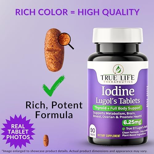 Tabletas de Yodo Lugol 6.25mg – Soporte Preciso para Tiroides y Energía – Suplemento Estable de Yoduro de Potasio – 90 Tabletas, Sin OGM, Sin - imagen 2