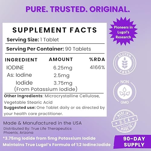 Tabletas de Yodo Lugol 6.25mg – Soporte Preciso para Tiroides y Energía – Suplemento Estable de Yoduro de Potasio – 90 Tabletas, Sin OGM, Sin - imagen 6