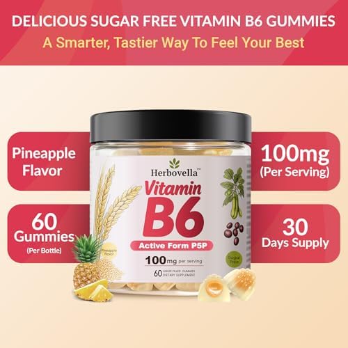Gomitas Herbovella de Vitamina B6 100mg, Suplemento P5P para Energía y Sistema Nervioso, Sin Azúcar, Veganas, 60 Gomitas Líquidas. - imagen 6