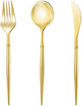 N9R 90 Piezas de Cubiertos Desechables Dorados, Incluye 30 Cuchillos, 30 Tenedores y 30 Cucharas para Fiestas, Cumpleaños y Bodas - imagen 1