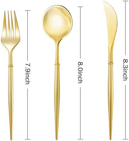 N9R 90 Piezas de Cubiertos Desechables Dorados, Incluye 30 Cuchillos, 30 Tenedores y 30 Cucharas para Fiestas, Cumpleaños y Bodas - imagen 2