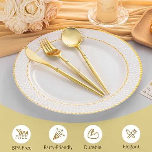N9R 90 Piezas de Cubiertos Desechables Dorados, Incluye 30 Cuchillos, 30 Tenedores y 30 Cucharas para Fiestas, Cumpleaños y Bodas - imagen 3