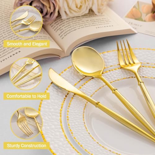 N9R 90 Piezas de Cubiertos Desechables Dorados, Incluye 30 Cuchillos, 30 Tenedores y 30 Cucharas para Fiestas, Cumpleaños y Bodas - imagen 4