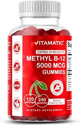 Gomitas Vitamatic de Vitamina B12 Extra Fuerte 5000 mcg (Methyl B12) - 240 piezas, sabor natural a cereza - imagen 1