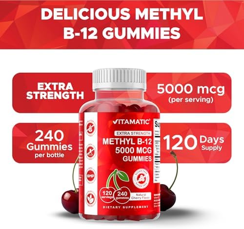 Gomitas Vitamatic de Vitamina B12 Extra Fuerte 5000 mcg (Methyl B12) - 240 piezas, sabor natural a cereza - imagen 5