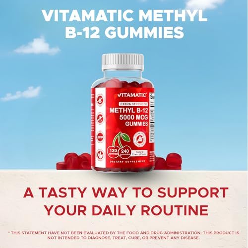 Gomitas Vitamatic de Vitamina B12 Extra Fuerte 5000 mcg (Methyl B12) - 240 piezas, sabor natural a cereza - imagen 7