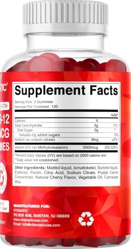 Gomitas Vitamatic de Vitamina B12 Extra Fuerte 5000 mcg (Methyl B12) - 240 piezas, sabor natural a cereza - imagen 8