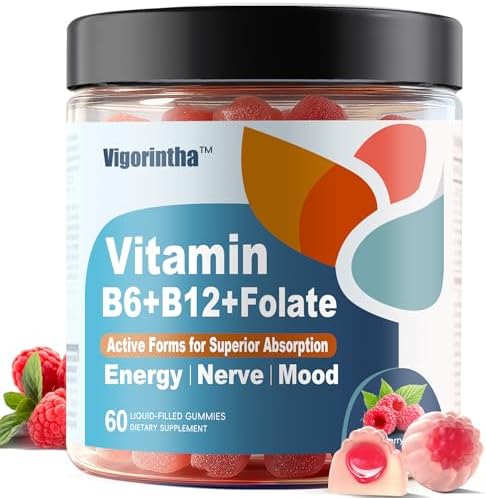 Gomitas Vigorintha de Vitamina B6, B12 y Folato Metilado, Suplemento Vegano Sin Azúcar para Energía, Cerebro y Nervios, 60 Gomitas. - imagen 1
