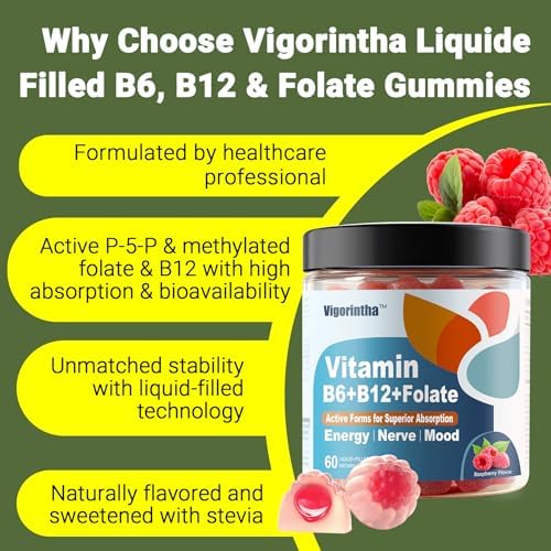 Gomitas Vigorintha de Vitamina B6, B12 y Folato Metilado, Suplemento Vegano Sin Azúcar para Energía, Cerebro y Nervios, 60 Gomitas. - imagen 5