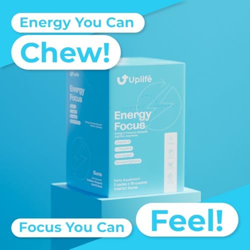 Goma y Mentas Energéticas UPLIFE 60 Piezas (30 Cada Una) – Hecho en EE. UU. – 40mg Cafeína Natural + 80mg L-Teanina + Niacina Vitaminas B3 y B12 – - imagen 7