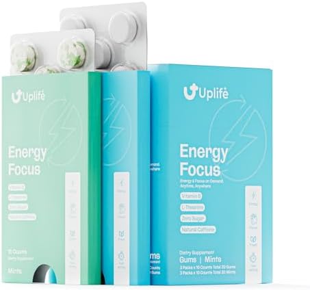 Goma y Mentas Energéticas UPLIFE 60 Piezas (30 Cada Una) – Hecho en EE. UU. – 40mg Cafeína Natural + 80mg L-Teanina + Niacina Vitaminas B3 y B12 – - imagen 8