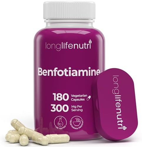 LongLifeNutri Benfotiamina 300mg – 180 Cápsulas Vegetarianas, Suplemento de Tiamina B1 Soluble en Grasa para Energía y Bienestar, Hecho en EE. UU. - imagen 1