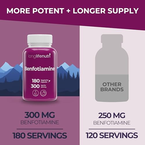LongLifeNutri Benfotiamina 300mg – 180 Cápsulas Vegetarianas, Suplemento de Tiamina B1 Soluble en Grasa para Energía y Bienestar, Hecho en EE. UU. - imagen 3