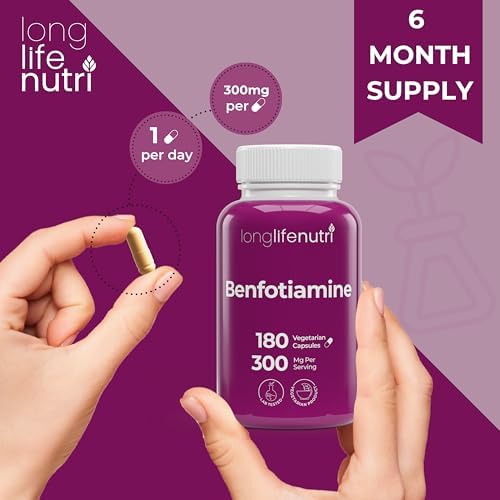 LongLifeNutri Benfotiamina 300mg – 180 Cápsulas Vegetarianas, Suplemento de Tiamina B1 Soluble en Grasa para Energía y Bienestar, Hecho en EE. UU. - imagen 5