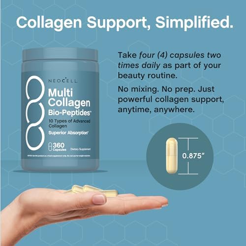 Cápsulas NeoCell Multi Collagen Peptides | 360 Píldoras | 10 Tipos de Bio-Péptidos Avanzados | Absorción Superior | Suplemento Complejo Alimentado - imagen 8