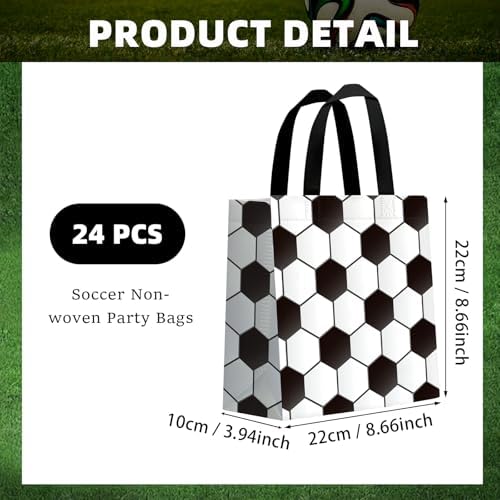 KARINGO 24 PZS Bolsas de Regalo de Fútbol con Asa, Suministros de Fiesta de Balón de Fútbol, Bolsas Reutilizables para Cumpleaños Niños y Niñas - imagen 2
