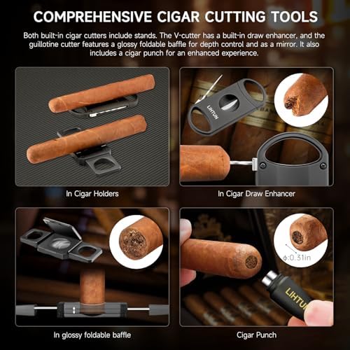 Caja Humidor de Viaje LIHTUN y Set de Accesorios para Puros, Estuche Portátil con 2 Cortadores, 1 Perforador, Higrómetro, Regalo de Caja Humidor - imagen 5