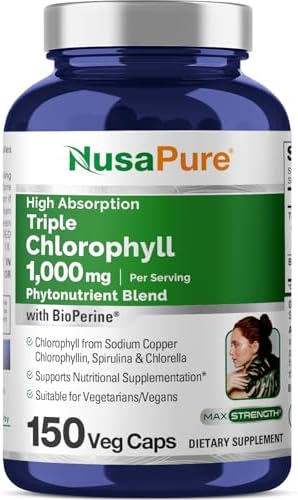 NusaPure Triple Clorofila de Alta Absorción 1000 mg, 150 Cápsulas Veganas, No Transgénicas, Ideal para Vegetarianos y Veganos - imagen 1