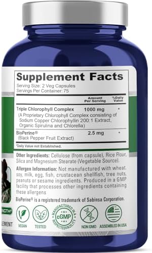 NusaPure Triple Clorofila de Alta Absorción 1000 mg, 150 Cápsulas Veganas, No Transgénicas, Ideal para Vegetarianos y Veganos - imagen 2