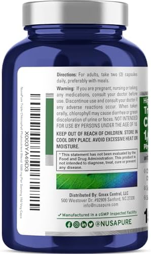 NusaPure Triple Clorofila de Alta Absorción 1000 mg, 150 Cápsulas Veganas, No Transgénicas, Ideal para Vegetarianos y Veganos - imagen 3