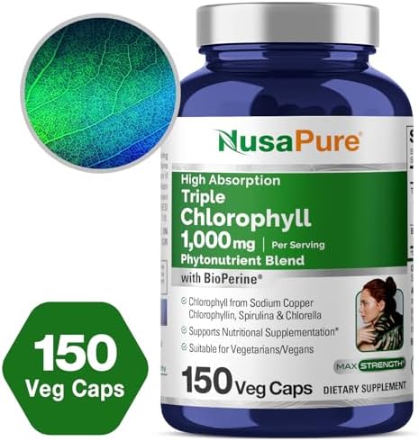 NusaPure Triple Clorofila de Alta Absorción 1000 mg, 150 Cápsulas Veganas, No Transgénicas, Ideal para Vegetarianos y Veganos - imagen 4