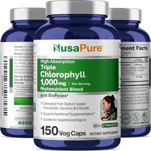 NusaPure Triple Clorofila de Alta Absorción 1000 mg, 150 Cápsulas Veganas, No Transgénicas, Ideal para Vegetarianos y Veganos - imagen 5
