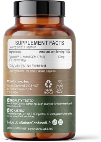 Nature Captured Control de H Pylori - con Pylopass™ - Cápsulas de Lactobacillus Reuteri DSM 17648-60 - 200 Mil millones CFU/g - Apoya la Salud - imagen 3
