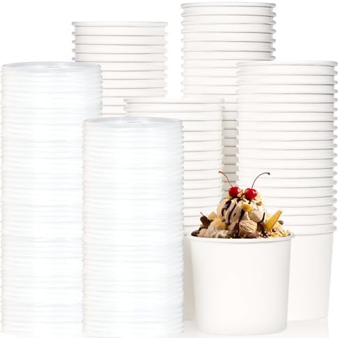 FISDEN 80 Piezas de Contenedores de Papel para Comida con Tapa, Tazones de Papel Kraft de 12 Oz, Desechables para Helado o Yogur - imagen 1