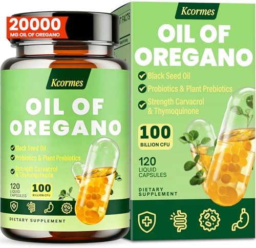 Aceite de Orégano con Aceite de Semilla Negra - 20000mg de Orégano | Mezcla Herbal 17 en 1 con Probiótico, 20x Fuerza de Carvacrol y Timoquinona | - imagen 1