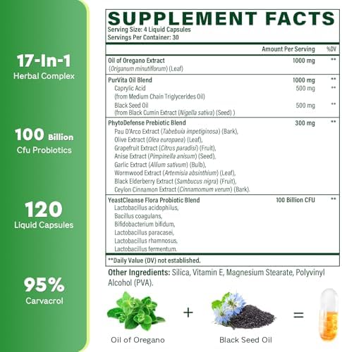 Aceite de Orégano con Aceite de Semilla Negra - 20000mg de Orégano | Mezcla Herbal 17 en 1 con Probiótico, 20x Fuerza de Carvacrol y Timoquinona | - imagen 2