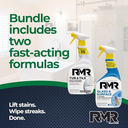 Paquete RMR Flawless Finish para Baño – Limpiador de Bañera y Azulejos + Limpiador de Vidrio y Superficies con Repelente, Sistema de 2 Pasos, 2 - imagen 3