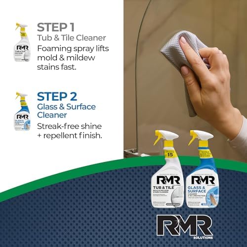 Paquete RMR Flawless Finish para Baño – Limpiador de Bañera y Azulejos + Limpiador de Vidrio y Superficies con Repelente, Sistema de 2 Pasos, 2 - imagen 5