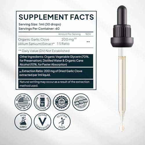 Extracto de Ajo Orgánico Zenmen (Tintura Sin Olor) - Apoyo Inmunológico, Fuente de Antioxidantes - 2.32 oz / 60ml, Vegano, Fabricado en EE. UU. - imagen 6