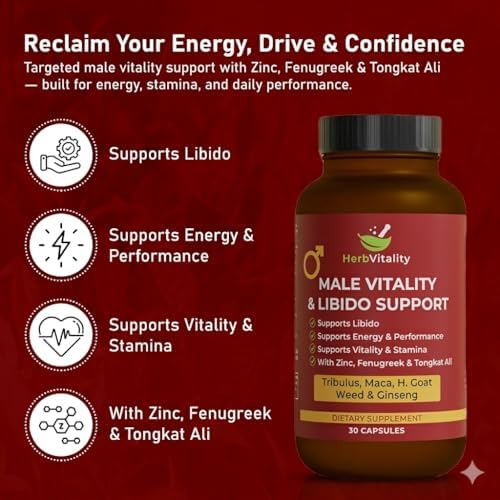 HerbVitality Fórmula de Libido y Vitalidad para Hombres – Apoyo Natural con Tribulus, Maca, Fenogreco, Ginseng y Tongkat Ali – 30 Cápsulas - imagen 4