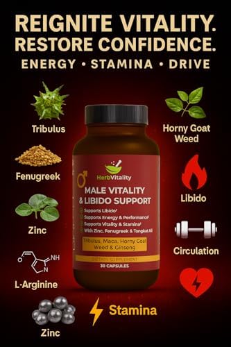 HerbVitality Fórmula de Libido y Vitalidad para Hombres – Apoyo Natural con Tribulus, Maca, Fenogreco, Ginseng y Tongkat Ali – 30 Cápsulas - imagen 5