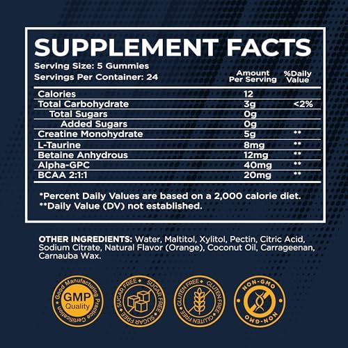 Gomitas de Creatina Monohidratada 5000mg Musebeam - con L-Taurina, Betaína Anhidra, Alpha-GPC y BCAA 2:1:1 - Sin Azúcar, Sin Gluten para Hombres y - imagen 7