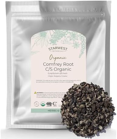 Raíz de Consuelda Orgánica Starwest Botanicals - Hierba Natural para Aplicación Tópica, Salve o Aceite, Cortada y Tamizada, Certificada Kosher, No - imagen 1