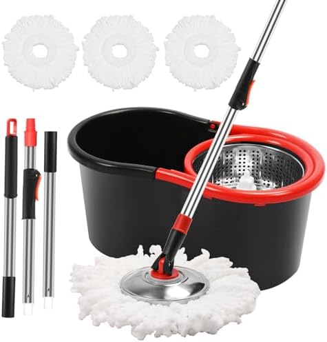 Set de Mop y Cubeta con Escurridor, Sistema de Mop Giratorio 360° con 3 Cabezas de Repuesto de Microfibra y Mango Ajustable de Acero Inoxidable de 51 - imagen 1