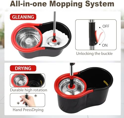 Set de Mop y Cubeta con Escurridor, Sistema de Mop Giratorio 360° con 3 Cabezas de Repuesto de Microfibra y Mango Ajustable de Acero Inoxidable de 51 - imagen 3