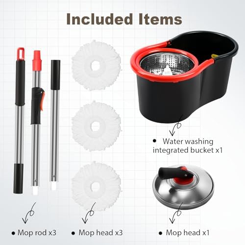 Set de Mop y Cubeta con Escurridor, Sistema de Mop Giratorio 360° con 3 Cabezas de Repuesto de Microfibra y Mango Ajustable de Acero Inoxidable de 51 - imagen 5