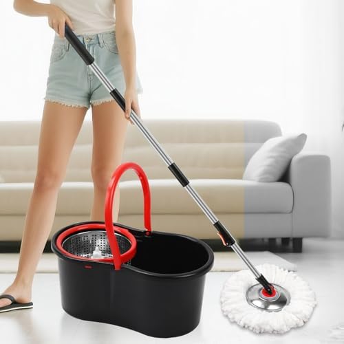 Set de Mop y Cubeta con Escurridor, Sistema de Mop Giratorio 360° con 3 Cabezas de Repuesto de Microfibra y Mango Ajustable de Acero Inoxidable de 51 - imagen 7