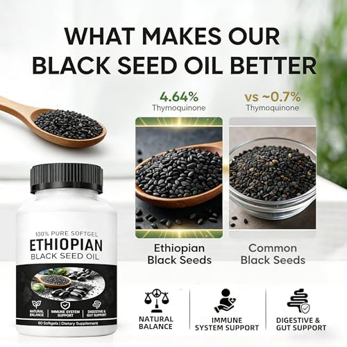 Aceite de Semilla de Nigella Sativa Yiishuiil, Cápsulas de Aceite Negro Etíope con 4.64% de Timoquinona, Orgánico, Prensado en Frío, 60 Gelatinas, - imagen 4