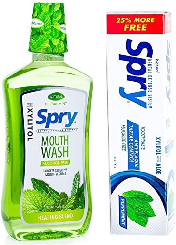Enjuague Bucal Sin Alcohol Spry con Xilitol, Menta Herbal Natural, Mezcla Sanadora - 16 oz + Pasta Dental Sin Flúor, Menta Natural, Control de Placa - imagen 1