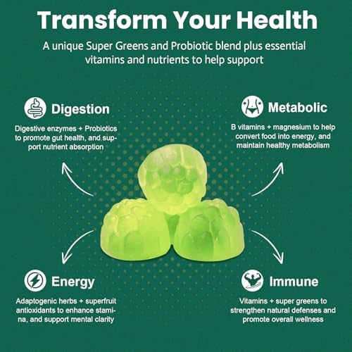 Gomitas Femmetra 61 en 1 Supergreens Diarias para Mujeres y Hombres, Multivitamínico con Probióticos, Sin Azúcar, Sabor Manzana Verde, 60 Piezas - imagen 3