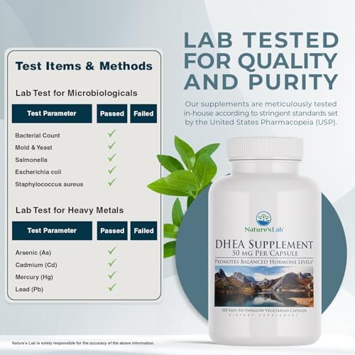 Suplemento DHEA de Nature's Lab 50mg - Promueve Niveles Hormonalmente Balanceados, Energía Saludable y Mayor Claridad Mental - 300 Cápsulas - imagen 4